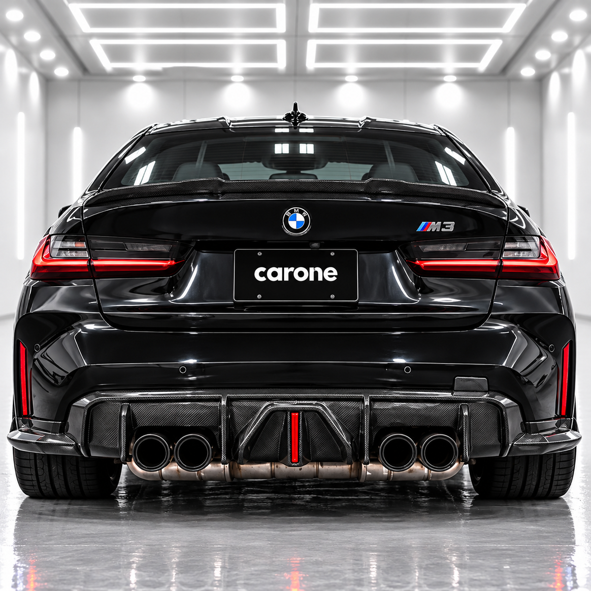 DIFUSOR TRASERO LED DE FIBRA DE CARBONO ESTILO J PARA BMW G80 M3 21-26 + EXTENSIÓN LATERAL MP