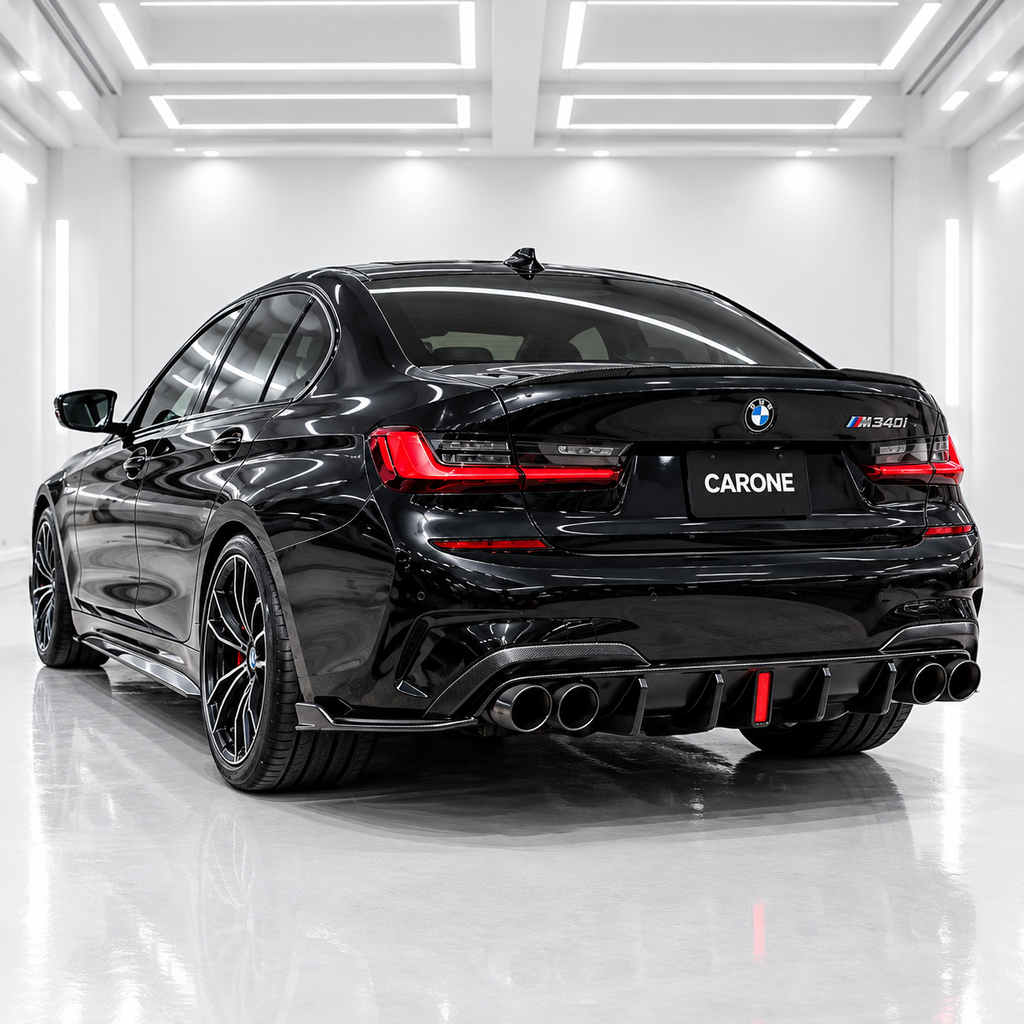 DIFUSOR DE PARACHOQUES TRASERO NEGRO BRILLANTE CON LUZ LED PARA BMW G20 330I M340I CTM 2019-22