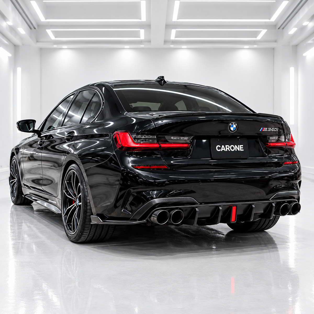 DIFUSOR DE PARACHOQUES TRASERO NEGRO BRILLANTE CON LUZ LED PARA BMW G20 330I M340I CTM 2019-22