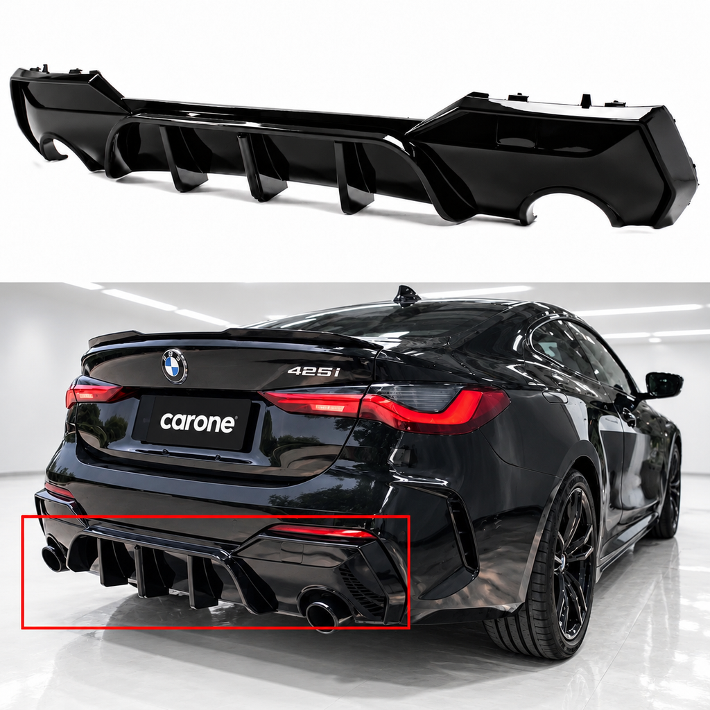 PARA 21-26 BMW G22 G23 SERIE 4 LENTE DE HUMO LED ALETA DE TIBURÓN BRILLO NEGRO DIFUSOR TRASERO