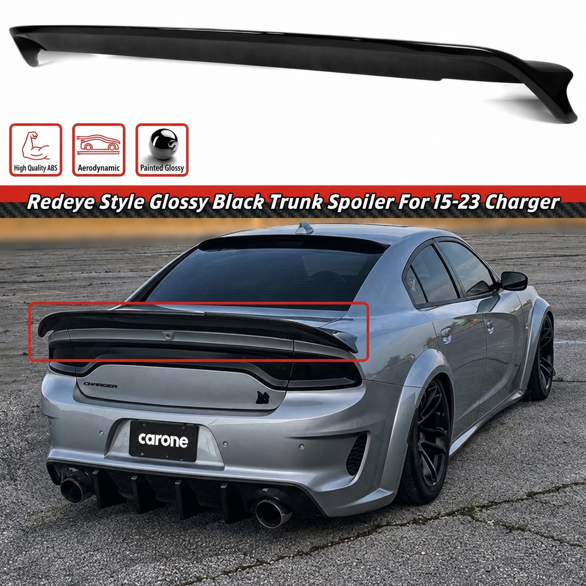 DODGE CHARGER 15-23 AMPP ESTILO REDEYE BRILLO NEGRO ALERÓN MALETERO HIGHKICK