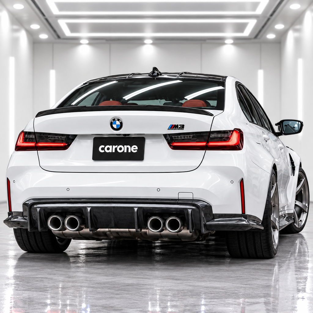 DIFUSOR TRASERO DE FIBRA DE CARBONO ESTILO 3D PARA BMW G80 M3 2021-2026 + EXTENSIÓN DE ESQUINA