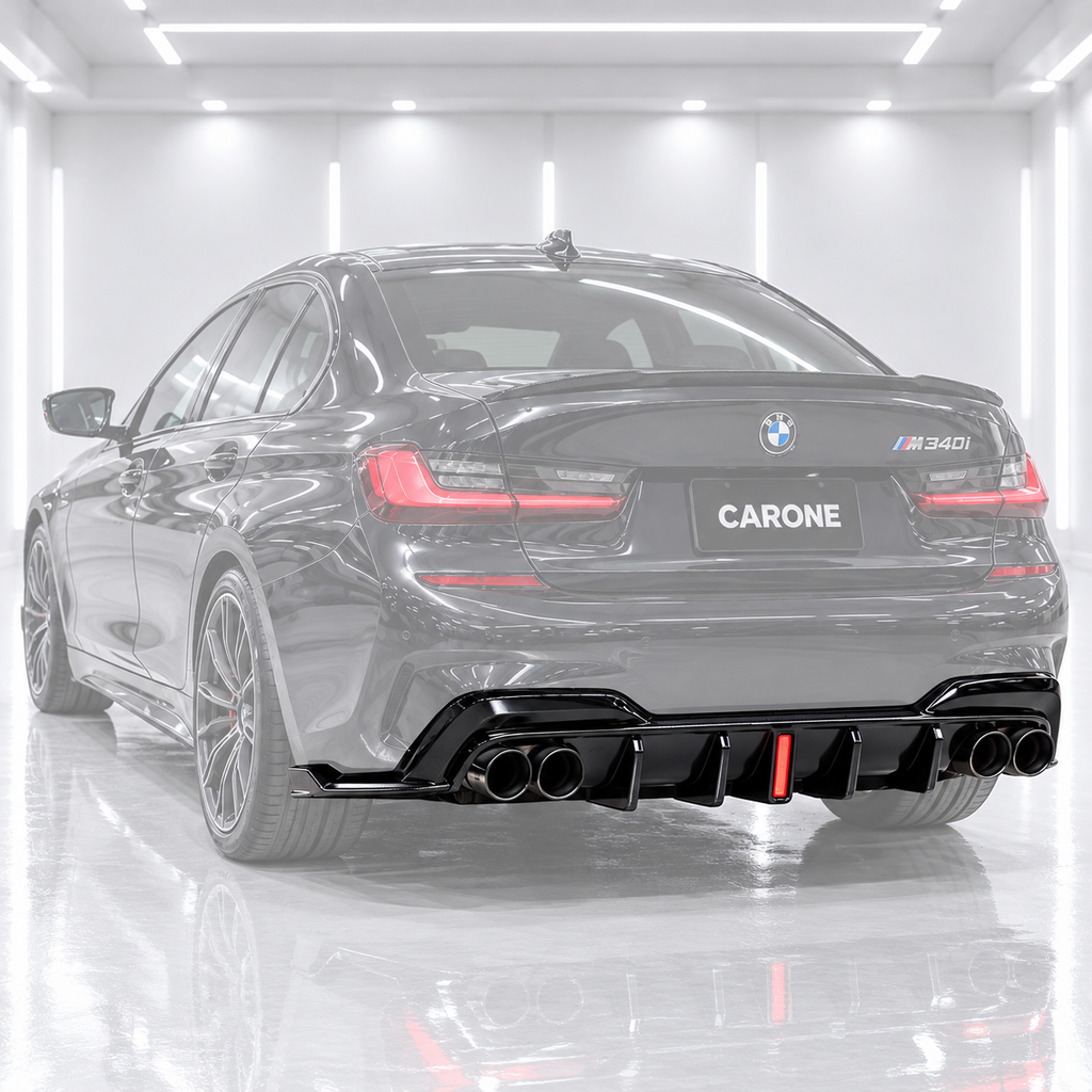 DIFUSOR DE PARACHOQUES TRASERO NEGRO BRILLANTE CON LUZ LED PARA BMW G20 330I M340I CTM 2019-22
