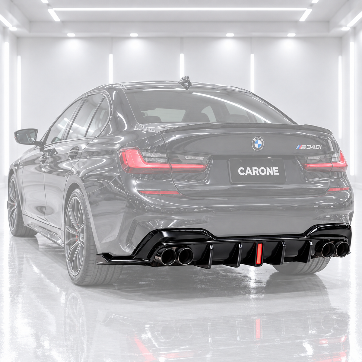 DIFUSOR DE PARACHOQUES TRASERO NEGRO BRILLANTE CON LUZ LED PARA BMW G20 330I M340I CTM 2019-22