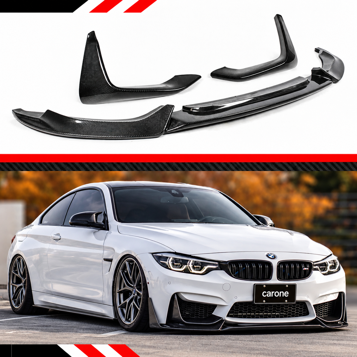 PARA BMW F80 M3 F82 F83 M4 V2 FIBRA CARBONO PARACHOQUES DELANTERO LABIO + DIVISORES 2 PIEZAS