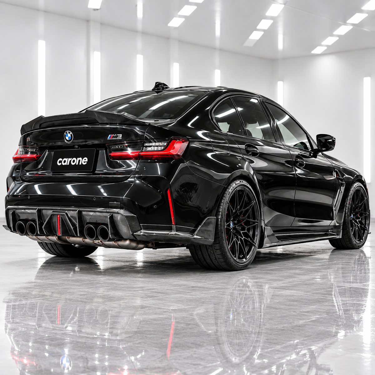 DIFUSOR TRASERO LED DE FIBRA DE CARBONO ESTILO J PARA BMW G80 M3 21-26 + EXTENSIÓN LATERAL MP