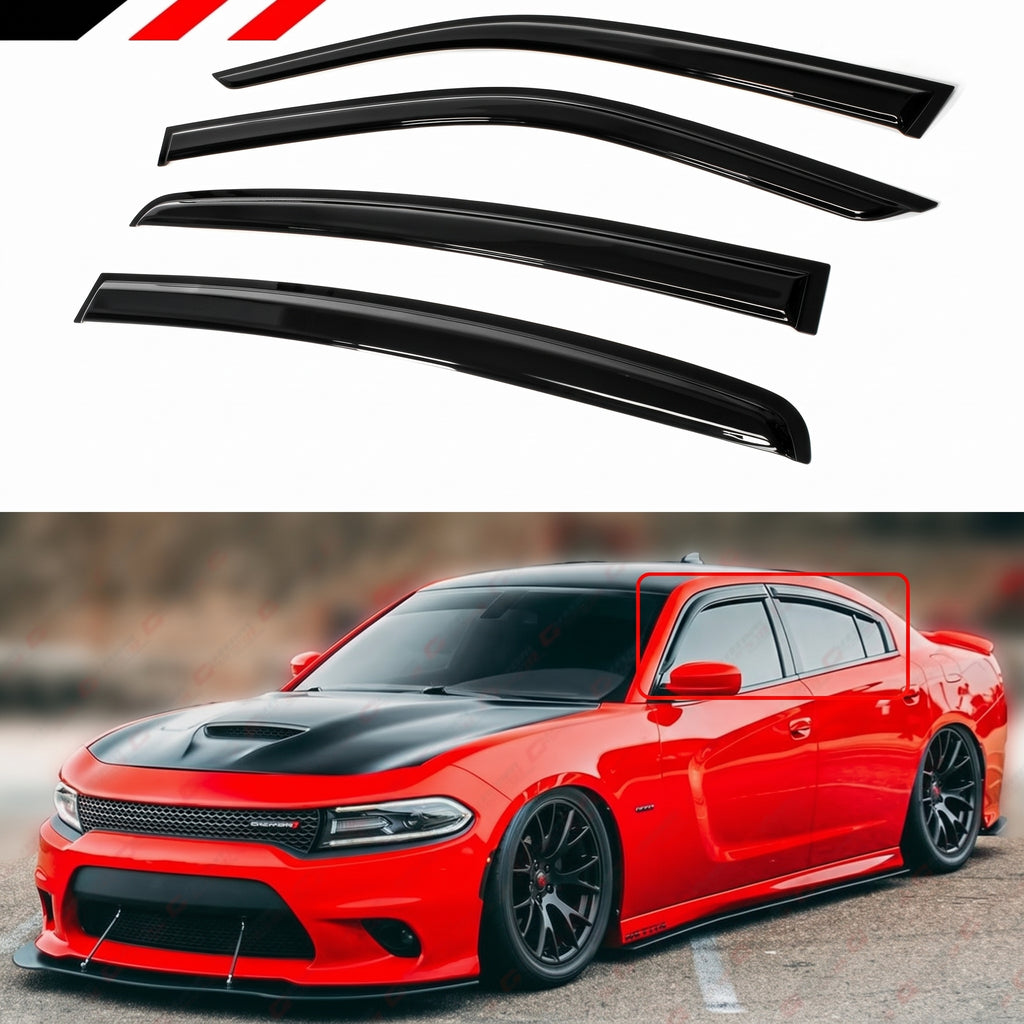 DODGE CHARGER 2011-2023 PREMIUM AERO NEGRO VENTANA VISERA PROTECTOR DE LLUVIA DEFLECTOR