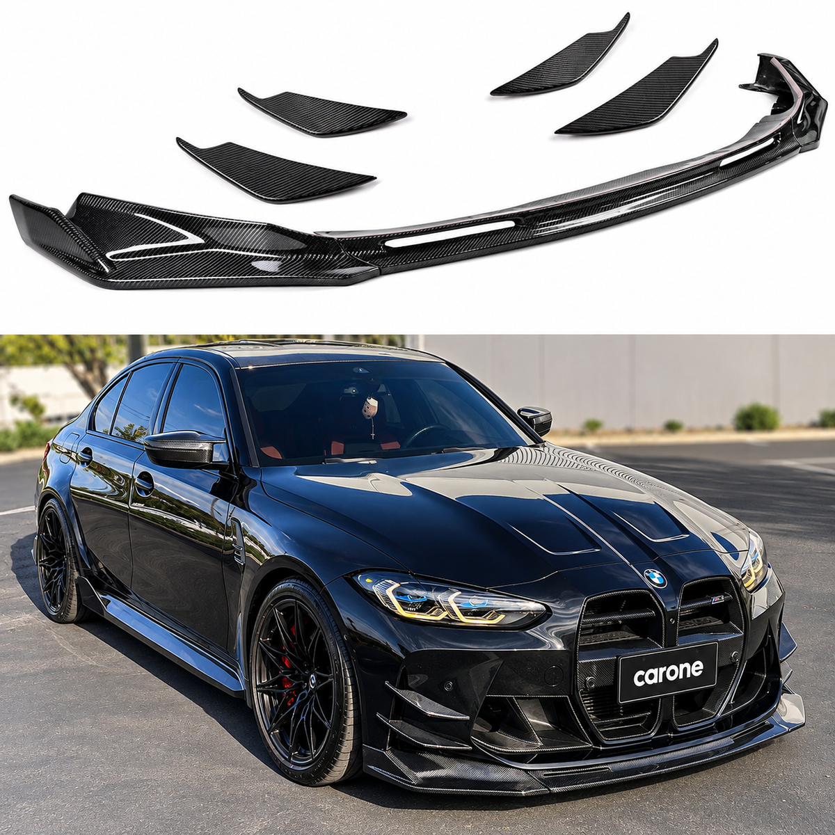 PARA BMW M3 M4 2021-2026 FIBRA DE CARBONO ESTILO V PARACHOQUES DELANTERO ALERÓN LABIAL CON CANARDS