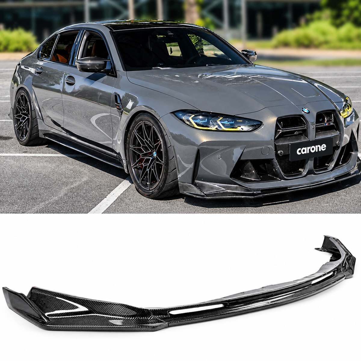 PARA BMW G80 M3 G82 G83 M4 2021-26 3 PIEZAS ESTILO V LABIO DE PARACHOQUES DELANTERO DE FIBRA DE CARBONO REAL