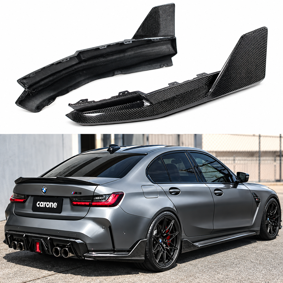 EXTENSIÓN DIVISOR DE ESQUINA DE PARACHOQUES TRASERO DE FIBRA DE CARBONO 21-26 BMW G80 M3
