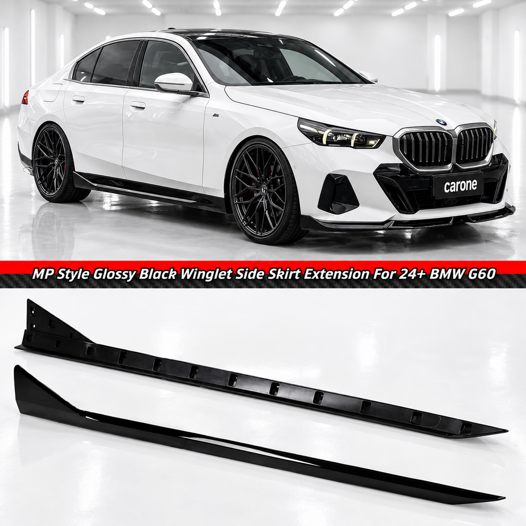 EXTENSIÓN DE FALDÓN LATERAL NEGRO BRILLANTE ESTILO WINGLET PARA BMW G60 530I 540I MP 2024-26