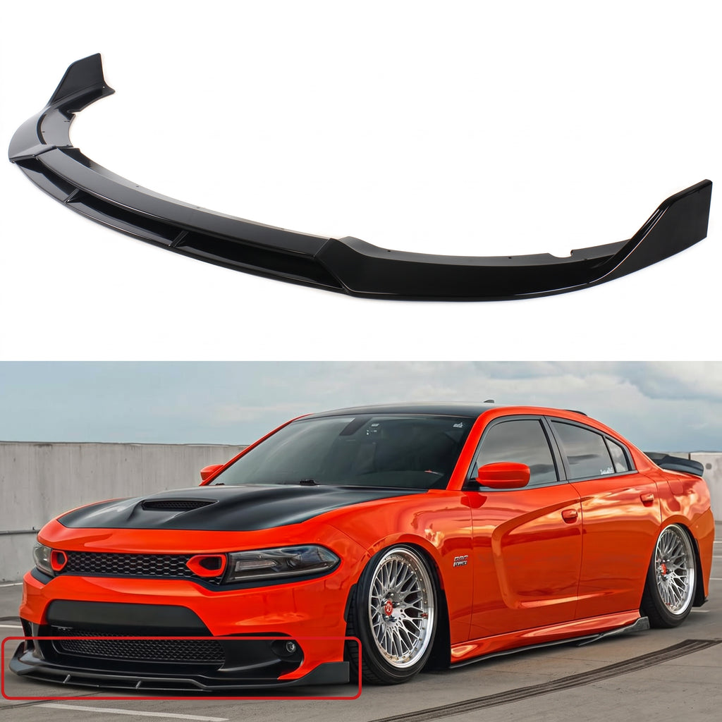 Dodge Charger SRT 2015-23 Divisor de labios para paracoques delantero negro brillante doble cubierta