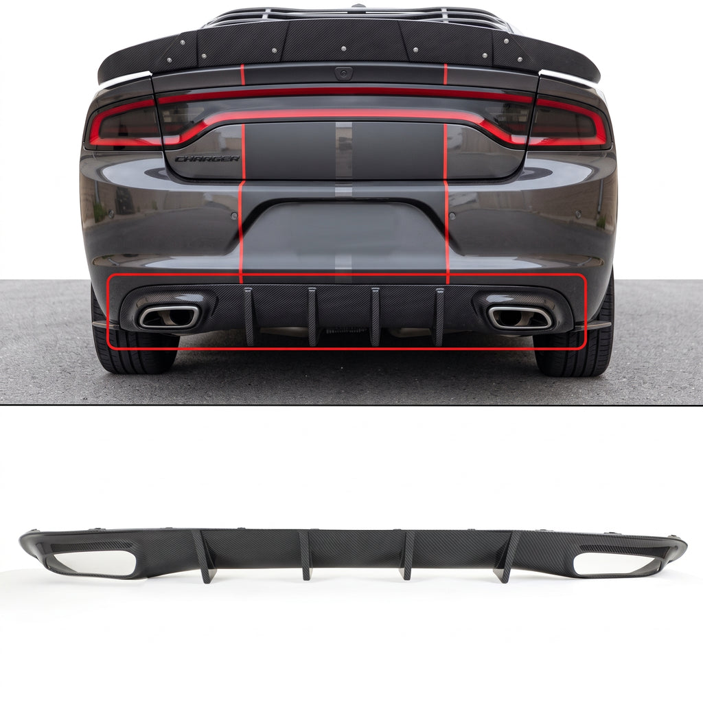 Dodge Charger SXT SE 15-23 Difusor de parachoques trasero de aleta de tiburón aspecto fibra de carbono