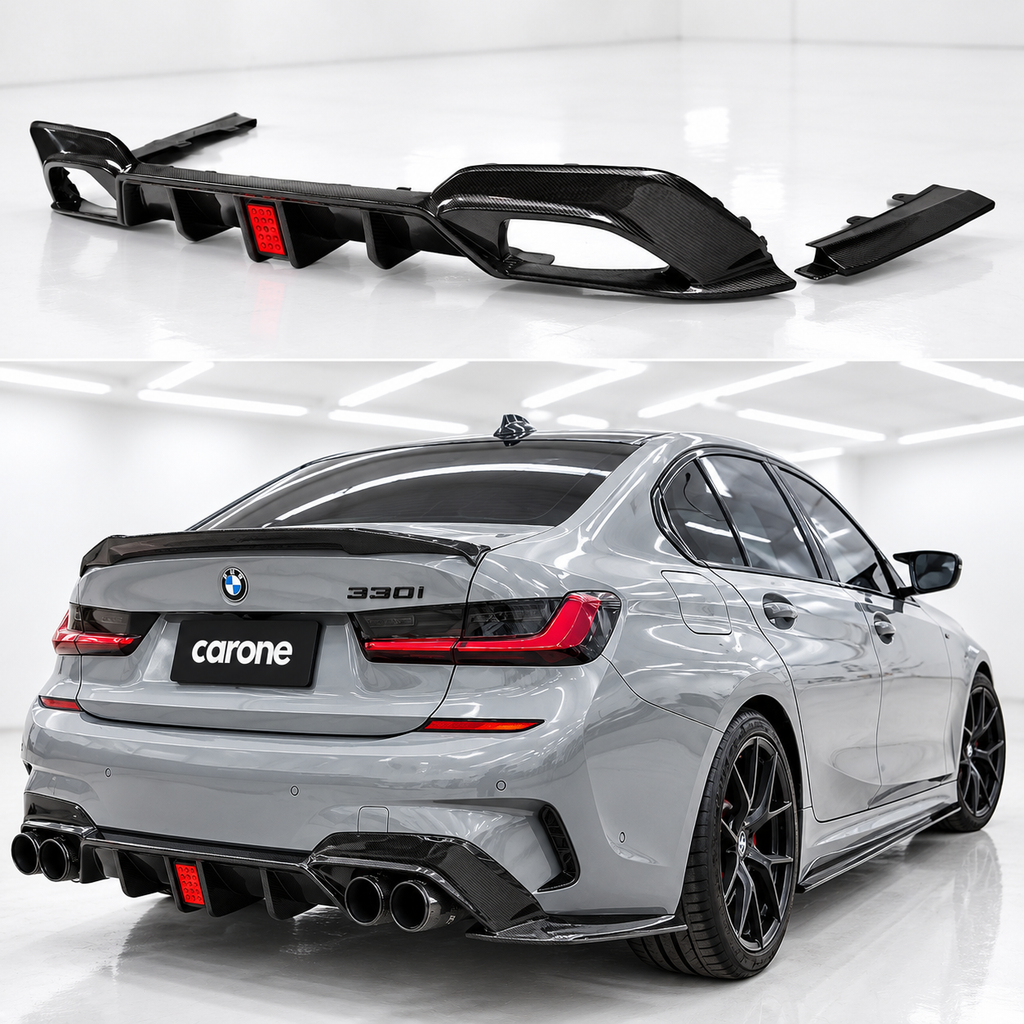 DIFUSOR LED TRASERO DE FIBRA DE CARBONO 2019-2022 BMW G20 330I M340I + ESPATAS LATERALES