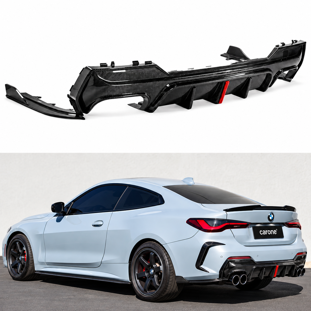 PARA BMW G22 G23 430i K ESTILO FIBRA CARBONO LED DIFUSOR TRASERO 21-26 + EXTENSIÓN LATERAL