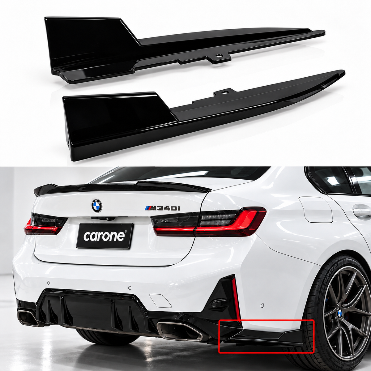 EXTENSIÓN DE PARACHOQUES TRASERO NEGRO BRILLANTE PARA BMW G20 330I M340I M SPORT 2019-26