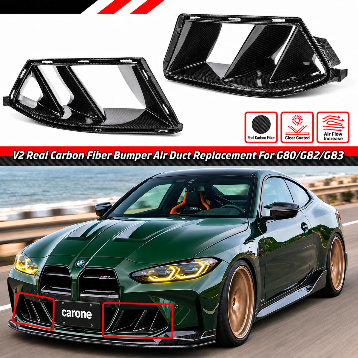 PARA BMW G80 G82 M3 M4 FIBRA CARBONO SECO V2 PARACHOQUES AIRE CONDUCTO VENTILACIÓN REPUESTO 21-26