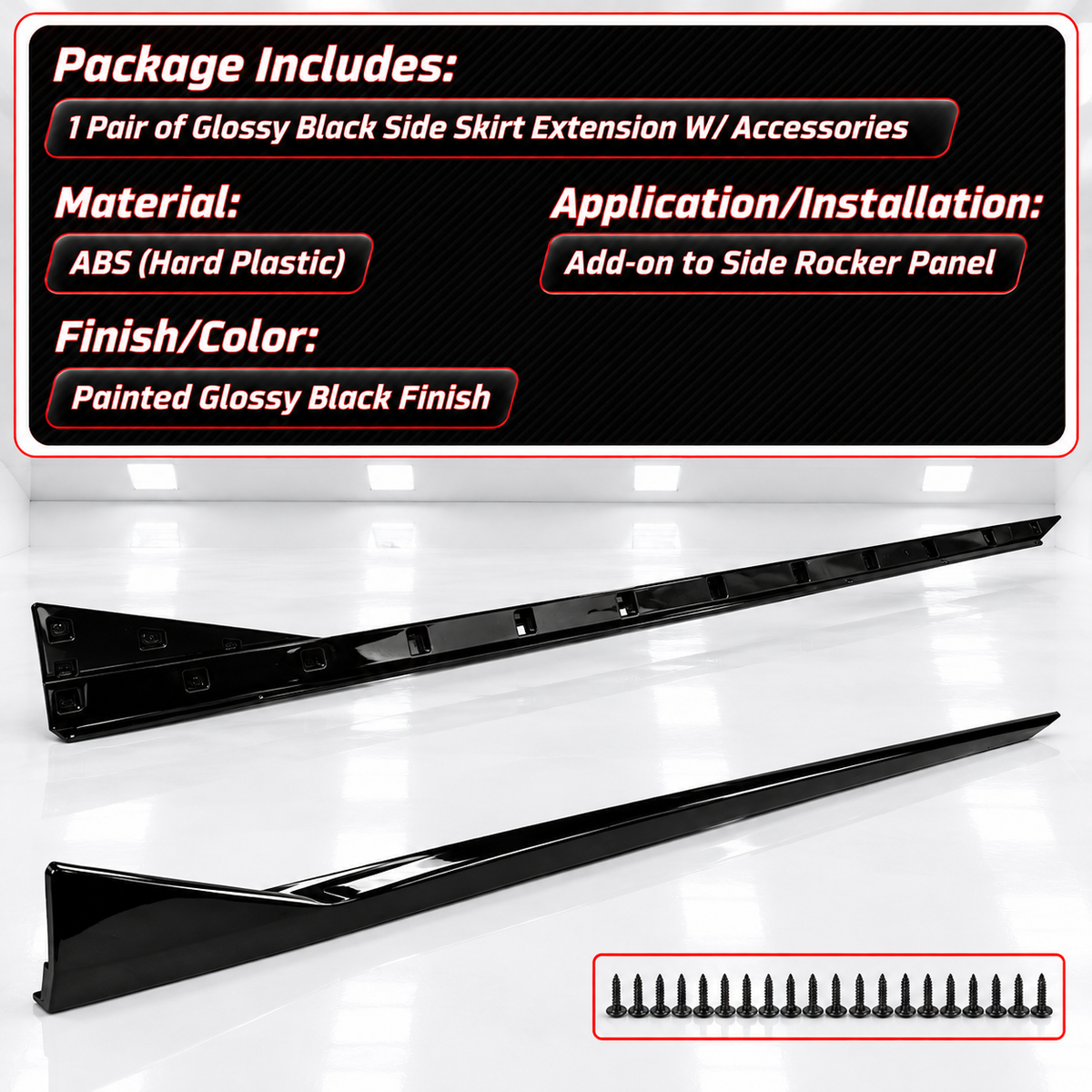 EXTENSIÓN DE FALDÓN LATERAL NEGRO BRILLANTE ESTILO WINGLET PARA BMW G60 530I 540I MP 2024-26