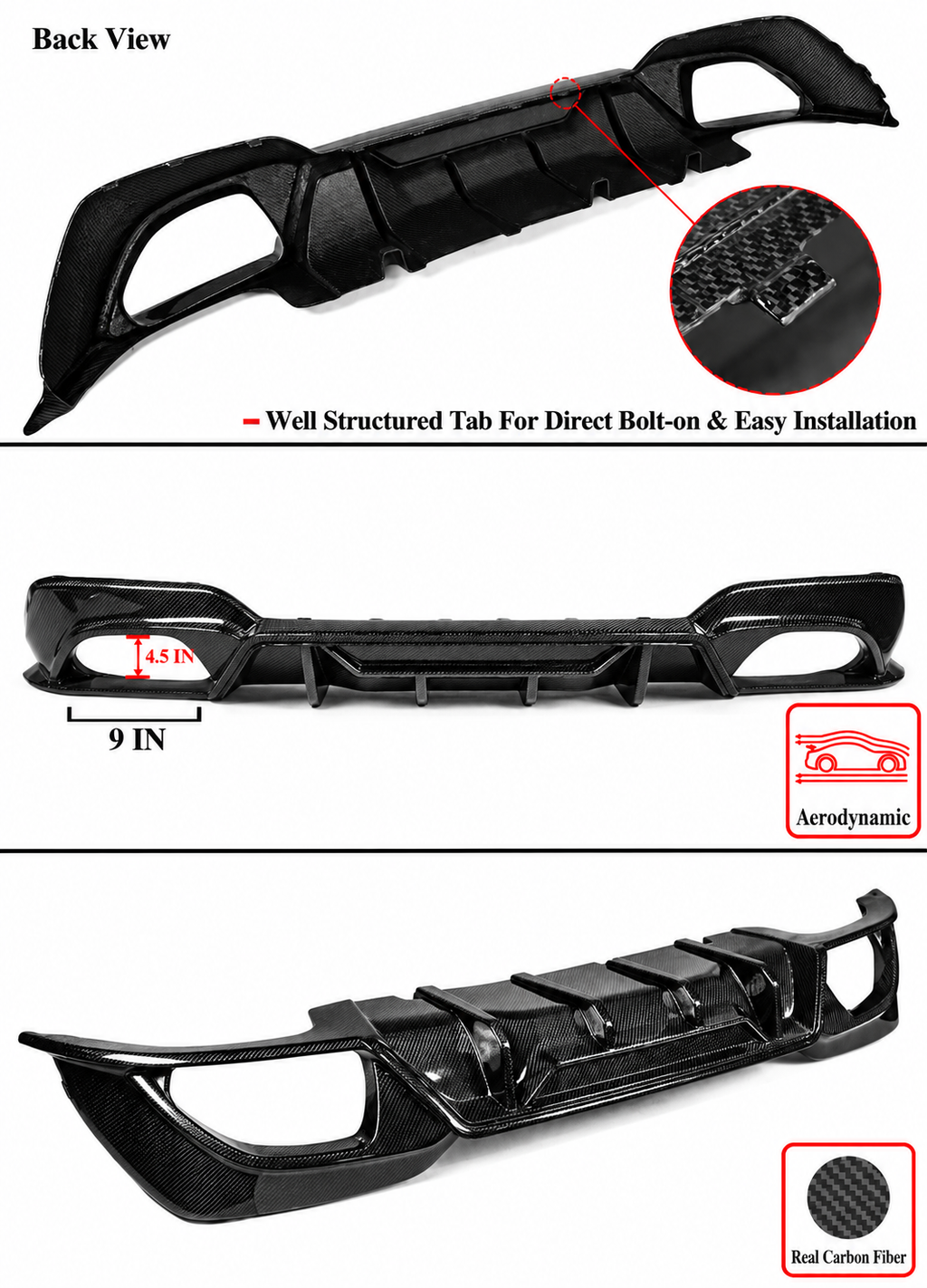 DIFUSOR DE PARACHOQUES TRASERO DE FIBRA DE CARBONO CTM 19-22 BMW G20 330I M340I CTM + ESPATAS LATERALES