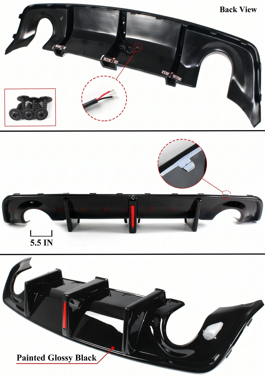 Dodge Charger SRT Scat 2020-23 Difusor de parachoques trasero LED negro brillante