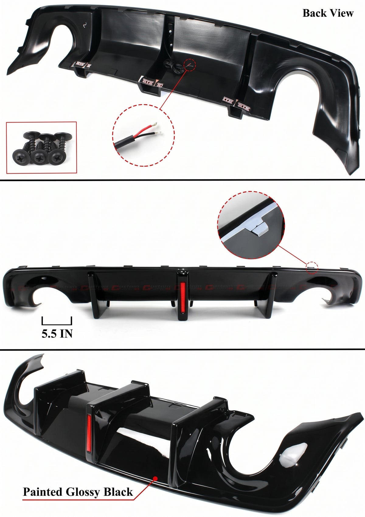 Dodge Charger SRT Scat 2020-23 Difusor de parachoques trasero LED negro brillante