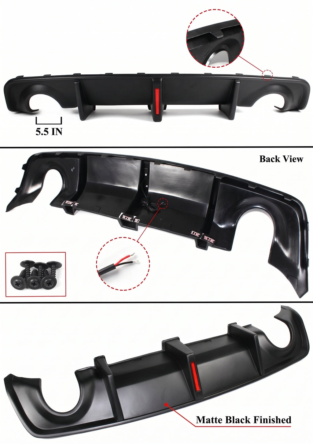 Difusor de parachoques trasero LED de carrocería Widebody para Dodge Charger 20-23+pala de extensión lateral .