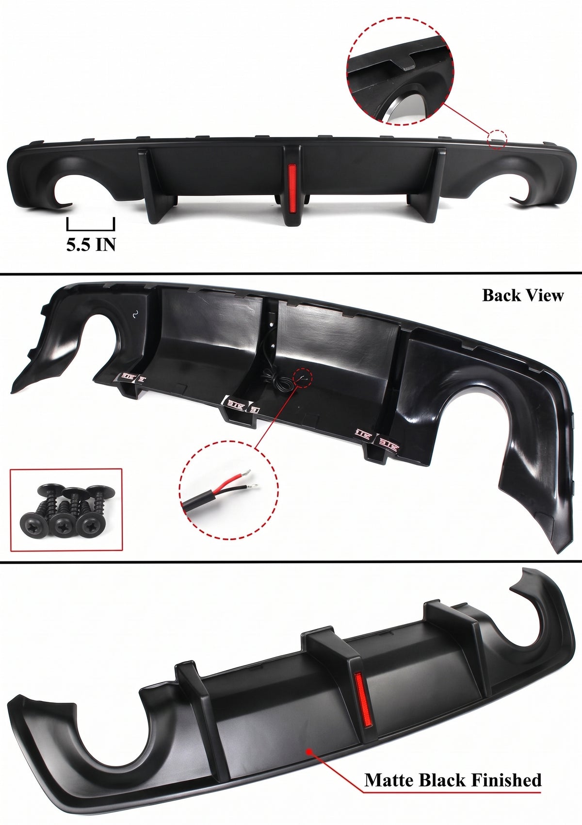 Difusor de parachoques trasero LED de carrocería Widebody para Dodge Charger 20-23+pala de extensión lateral .