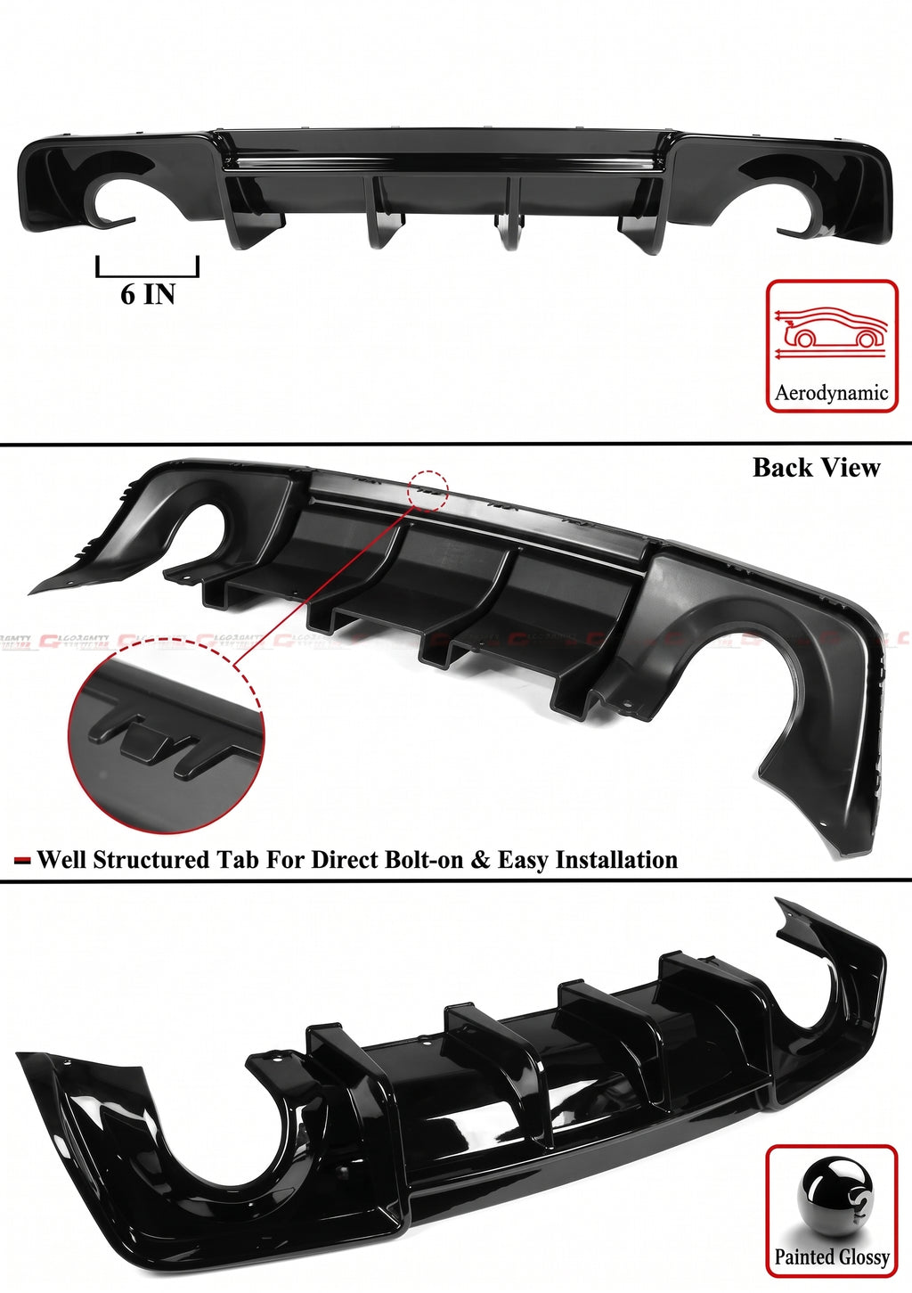 Dodge Charger SRT 20-2023 Difusor de parachoques trasero negro brillante estilo H de carrocería ancha