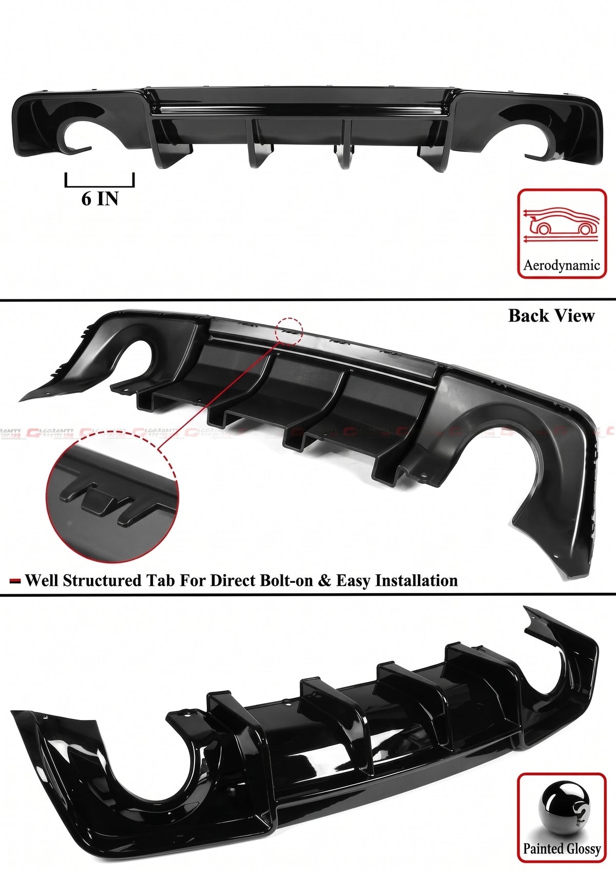 Dodge Charger SRT 20-2023 Difusor de parachoques trasero negro brillante estilo H de carrocería ancha