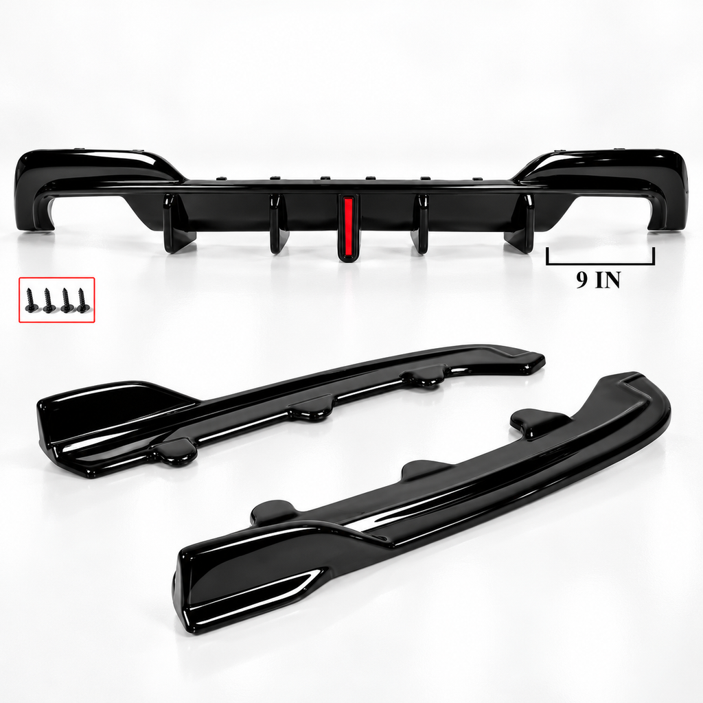 DIFUSOR TRASERO LED NEGRO BRILLANTE PARA BMW G20 330I M340I CTM 2019-22 + ESPATAS DE ESQUINA