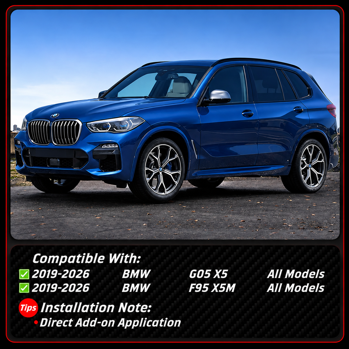 EXTENSIÓN DE FALDÓN LATERAL NEGRO BRILLANTE ESTILO F95 MP BMW G05 X5 M 2019-2026