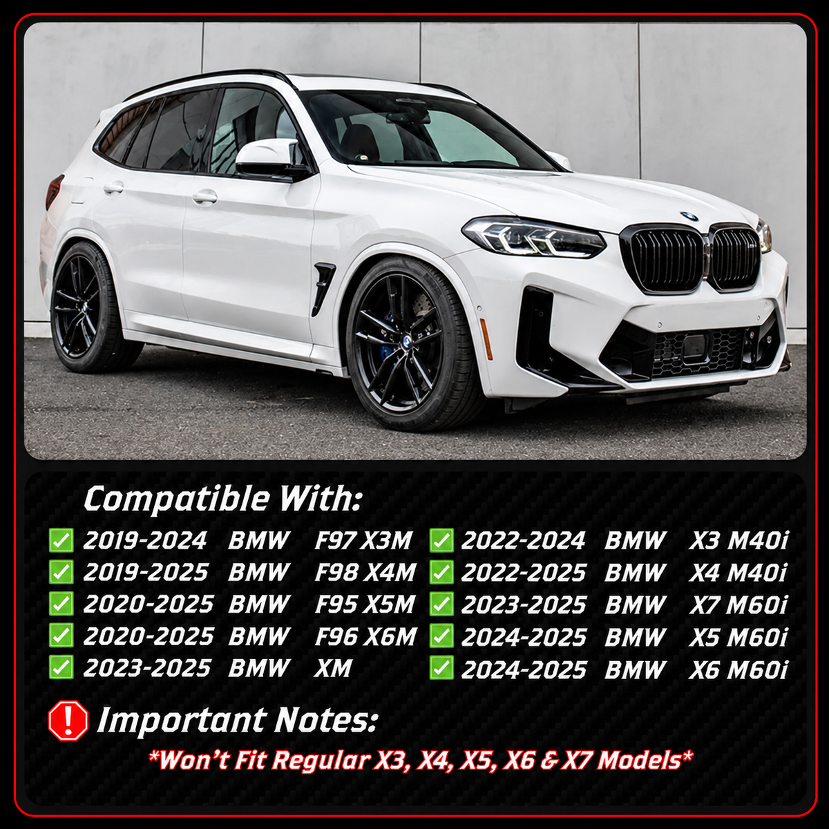 TAPAS ESPEJOS RETROVISORES DE REPUESTO DE FIBRA DE CARBONO PARA BMW F98 X4M F95 X5M F96 X6M M40i M60i