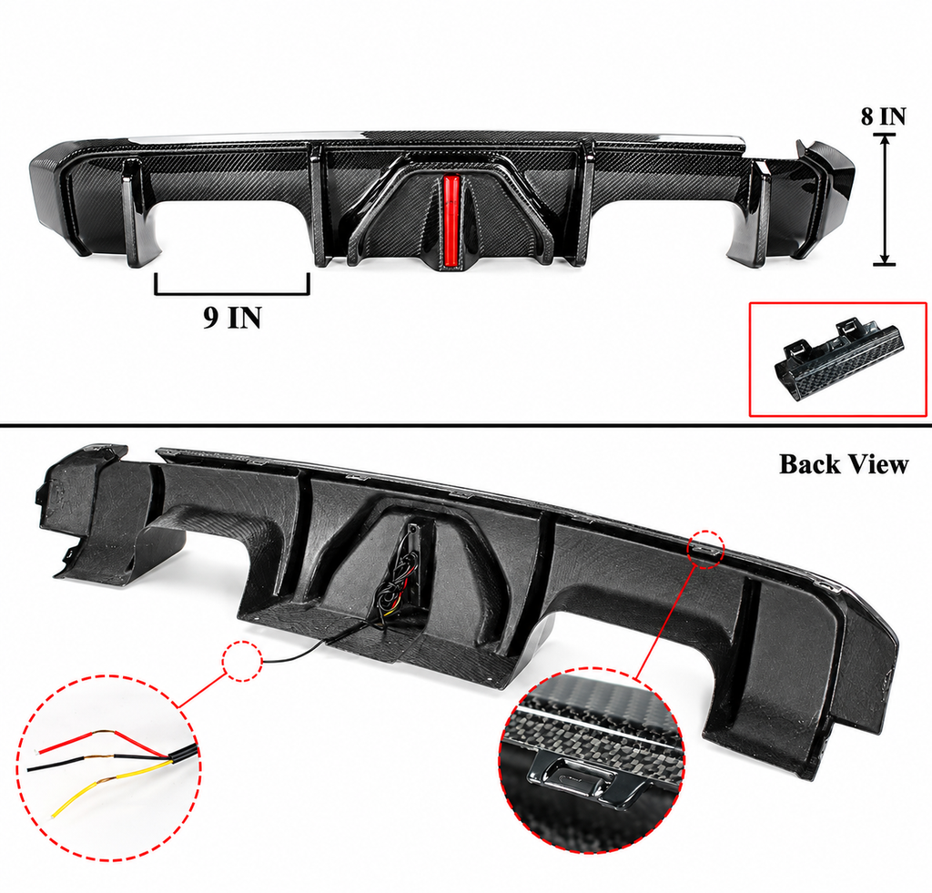 DIFUSOR TRASERO LED DE FIBRA DE CARBONO ESTILO J PARA BMW G80 M3 21-26 + EXTENSIÓN LATERAL MP