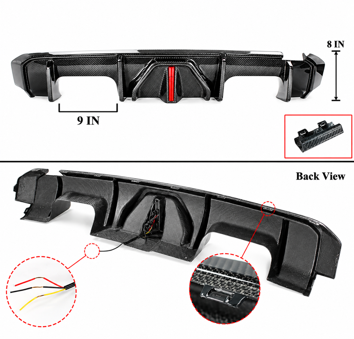DIFUSOR TRASERO LED DE FIBRA DE CARBONO ESTILO J PARA BMW G80 M3 21-26 + EXTENSIÓN LATERAL MP