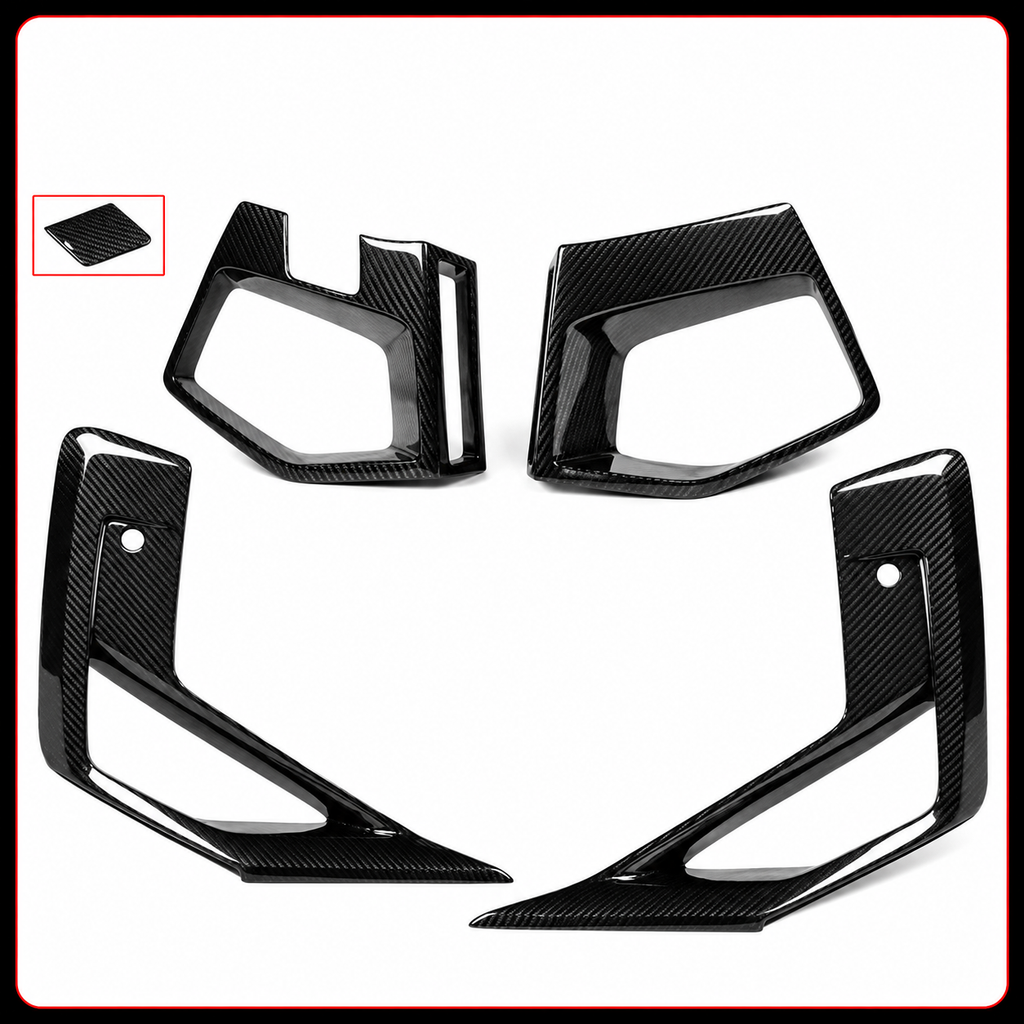PARRILLA INFERIOR DELANTERA DE FIBRA DE CARBONO PARA BMW X3M X4M 22-25 + CUBIERTAS LATERALES PARA MOLDURAS DE CONDUCTOS DE AIRE