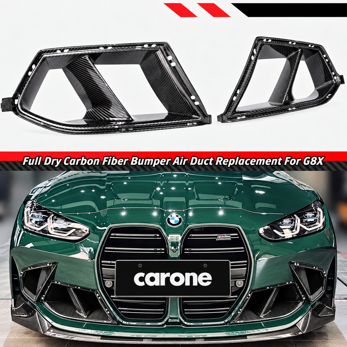 Parachoques delantero de fibra de carbono seco para BMW G80 G82 M3 M4 2021-26 repuesto de conducto de aire