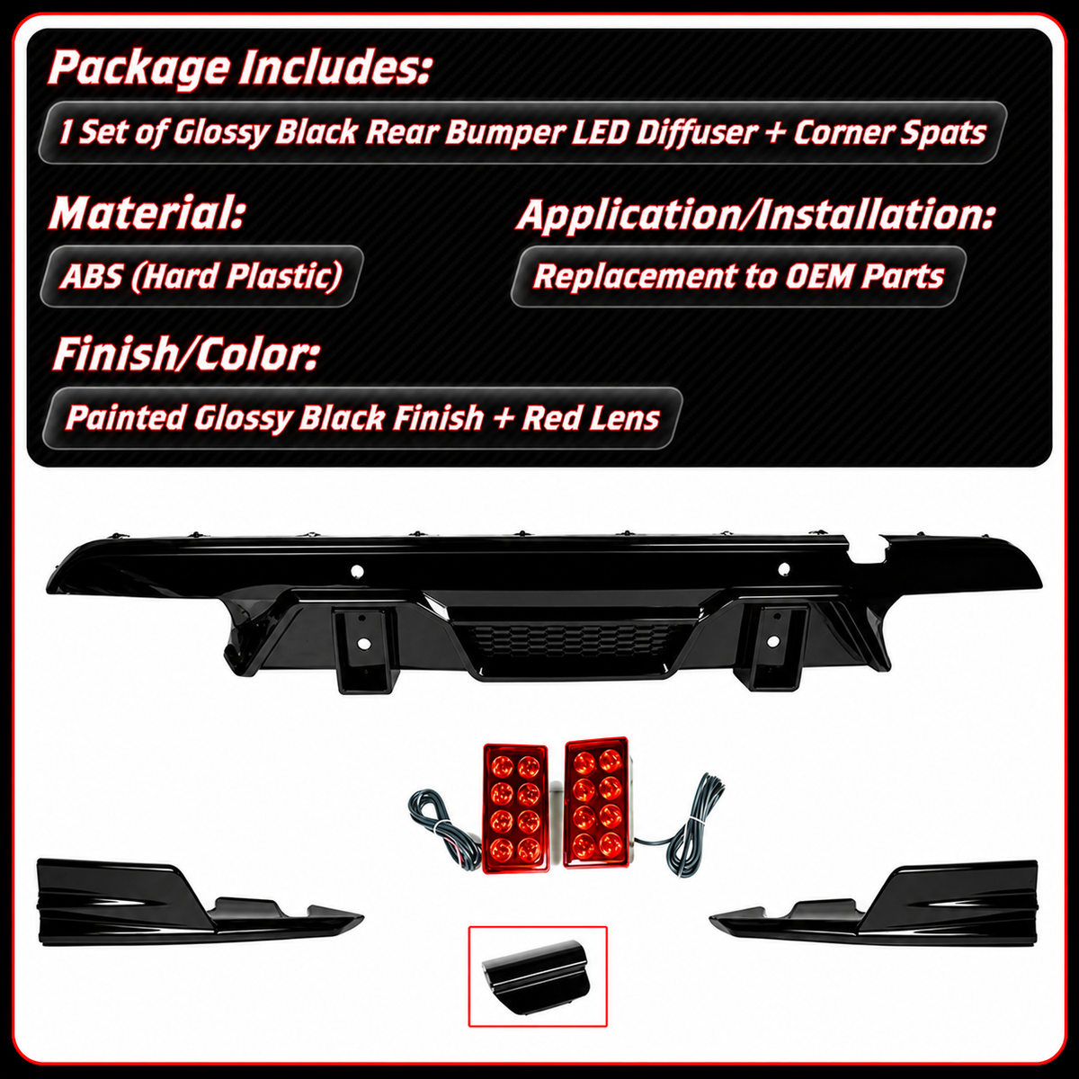 DIFUSOR DE PARACHOQUES TRASERO LED NEGRO BRILLANTE PARA BMW F95 X5M F96 X6M LT 20-26