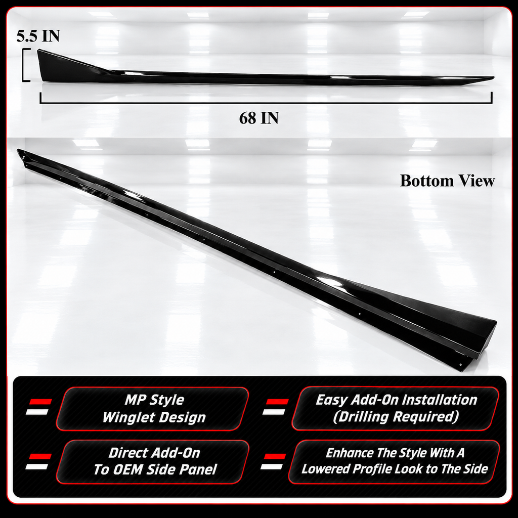 EXTENSIÓN DE FALDÓN LATERAL NEGRO BRILLANTE ESTILO WINGLET PARA BMW G60 530I 540I MP 2024-26