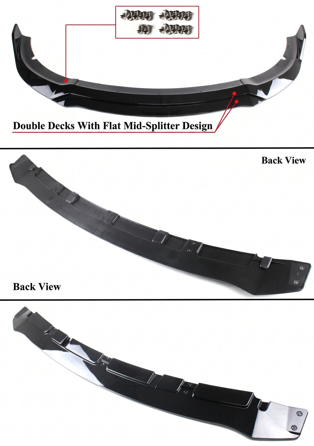 DODGE CHARGER SRT V3 15-23 DIVISOR DE LABIOS PARA PARACHOQUES DELANTERO NEGRO BRILLANTE DOBLE CUBIERTA
