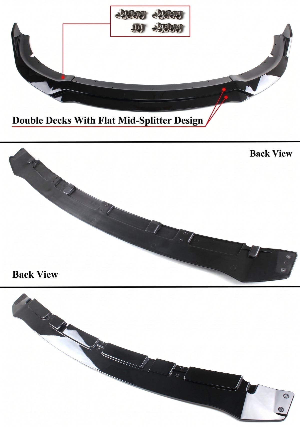 DODGE CHARGER SRT V3 15-23 DIVISOR DE LABIOS PARA PARACHOQUES DELANTERO NEGRO BRILLANTE DOBLE CUBIERTA