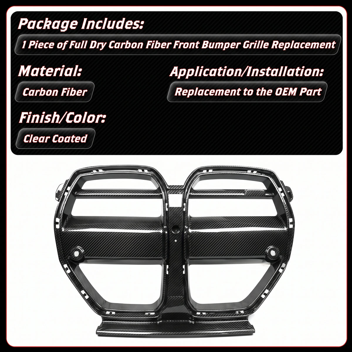 Parrilla delantera de fibra de carbono preimpregnada estilo VR 21-26 BMW M3 G80 M4 G82 G83