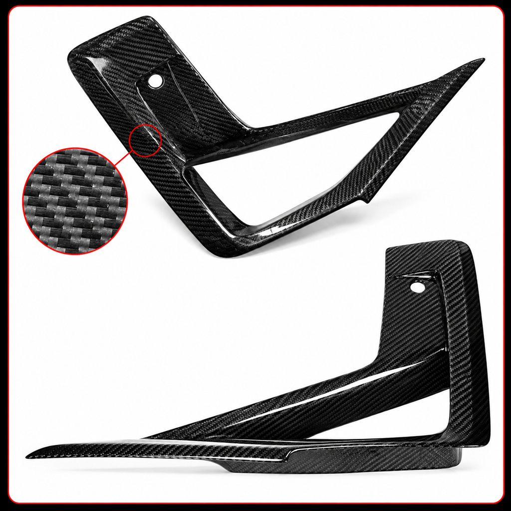 PARRILLA INFERIOR DELANTERA DE FIBRA DE CARBONO PARA BMW X3M X4M 22-25 + CUBIERTAS LATERALES PARA MOLDURAS DE CONDUCTOS DE AIRE