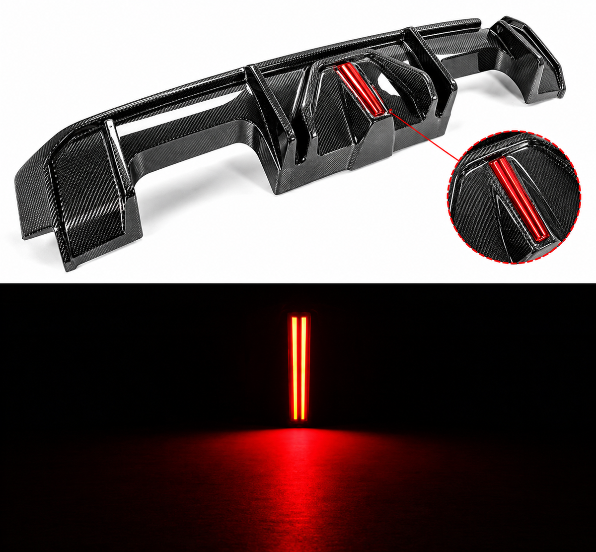 DIFUSOR TRASERO DE FIBRA DE CARBONO PARA BMW G80 M3 G82 G83 M4 21-26 CON LUZ LED