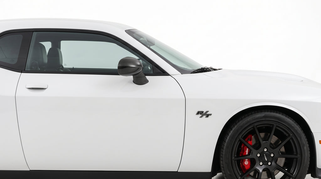 DODGE CHALLENGER 2009-2022 FIBRA DE CARBONO REAL ESPEJO RETROVISOR TAPAS LATERALES SUPERPUESTAS