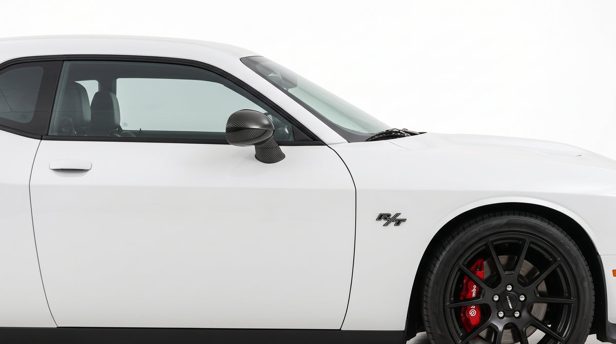 DODGE CHALLENGER 2009-2022 FIBRA DE CARBONO REAL ESPEJO RETROVISOR TAPAS LATERALES SUPERPUESTAS