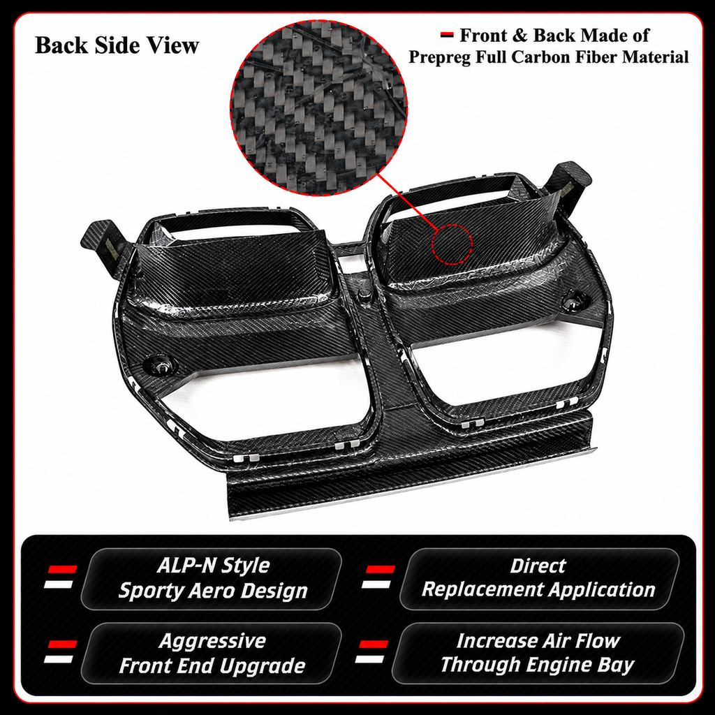 PARRILLA DELANTERA DE FIBRA DE CARBONO PREIMPREGNADA PARA BMW M3 G80 M4 G82 G83 2021-2026