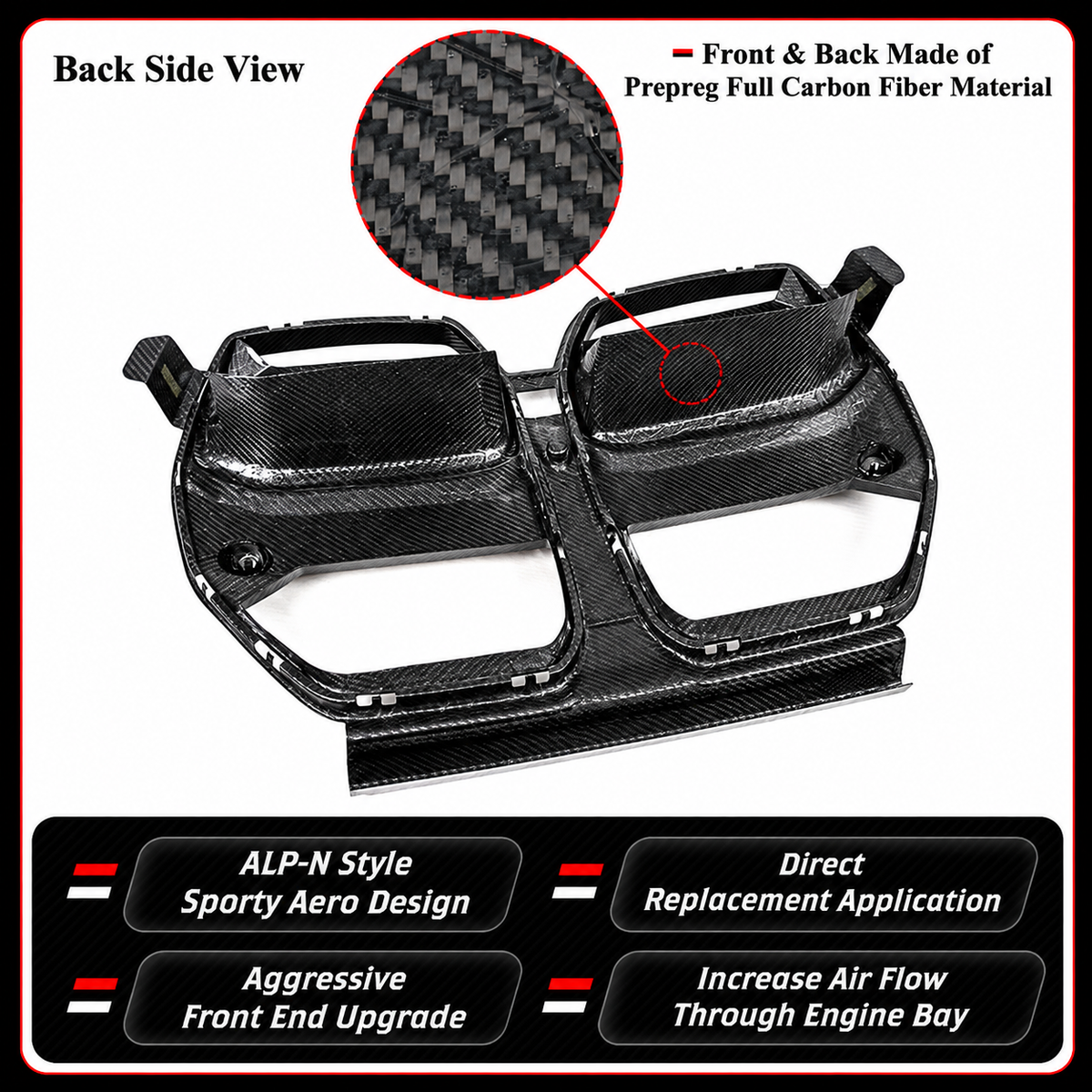 PARRILLA DELANTERA DE FIBRA DE CARBONO PREIMPREGNADA PARA BMW M3 G80 M4 G82 G83 2021-2026