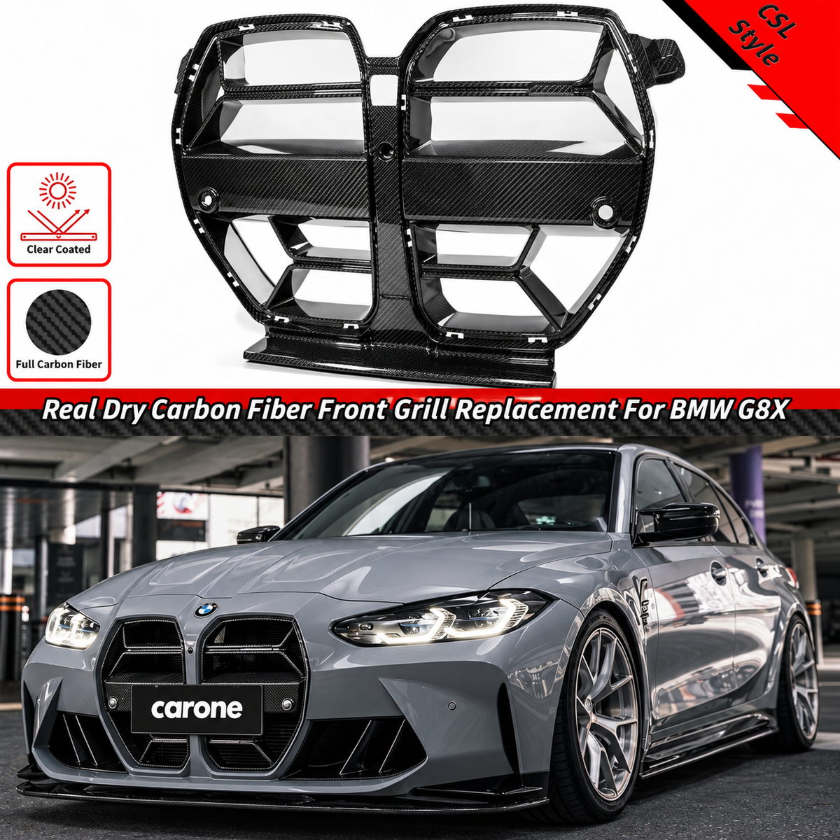 PARA BMW M3 G80 M4 G82 G83 CSL ESTILO PREIMPREGNADO FIBRA DE CARBONO NARIZ REJILLA
