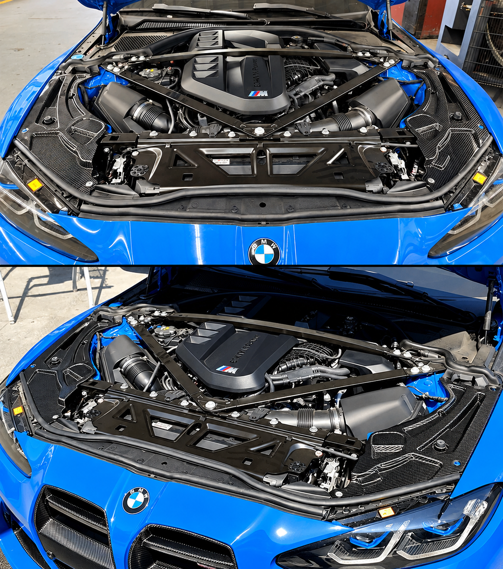 Juego de 2 cubiertas de panel de ajuste de bahía de motor de fibra de carbono seca para BMW G80 G82 M3 M4 21-26