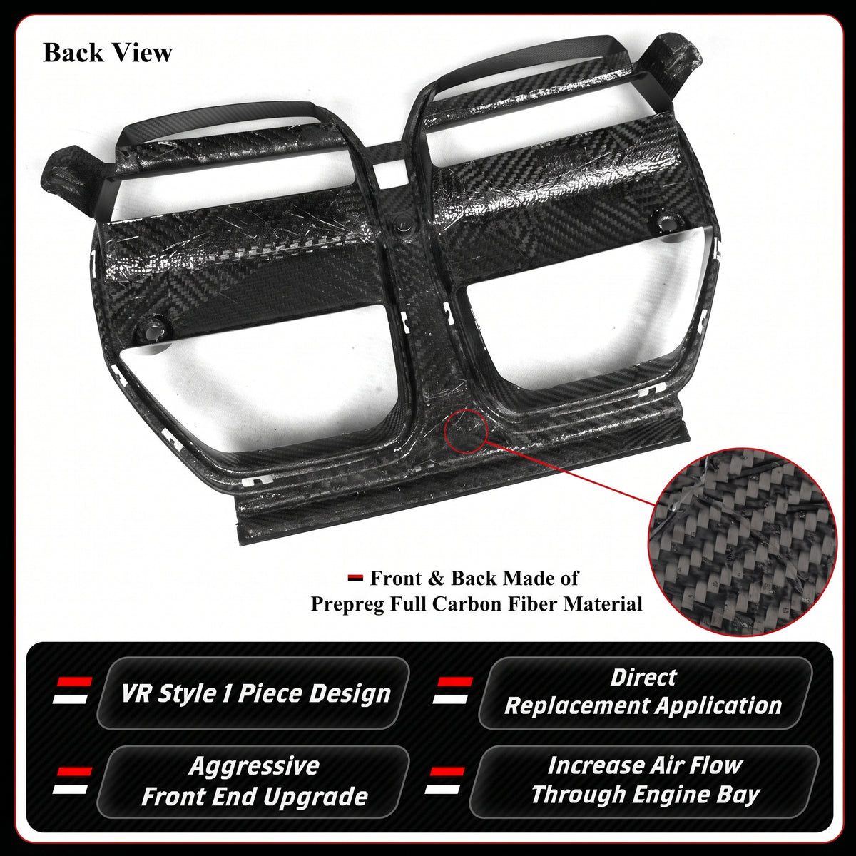 Parrilla delantera de fibra de carbono preimpregnada estilo VR 21-26 BMW M3 G80 M4 G82 G83